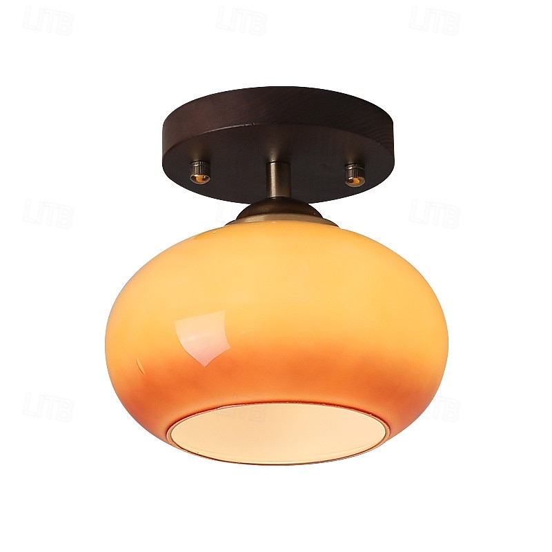 moderní retro kulatá oválná kupole dřevěná základna sklo 1-světelné polozapuštěné stropní svítidlo pro obývací pokoj 110-240v 2025 - $94.99 –P5