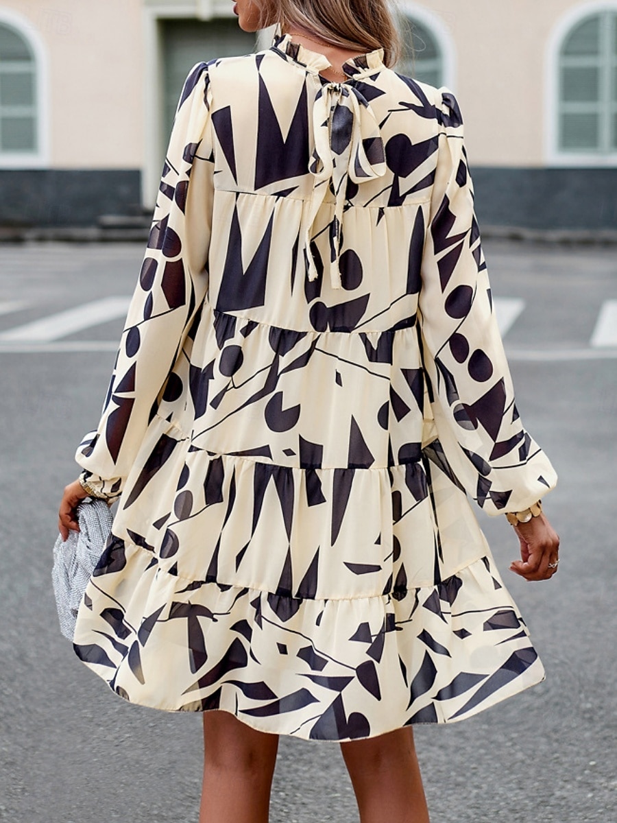Women's Mini Dress Casual Dress A Line Dress Stylish Casual Vacation Daily Regular Fit Floral Long Sleeve Stand Collar Green Apricot Summer 2025 - $42.99 –P12