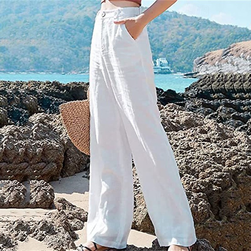 Per donna Pantaloni in cotone e lino Pantaloni Palazzo Moda Streetwear Comfort Lunghezza intera Vita Alta Semplice Tasca Comodo All'aperto Confortevole Streetwear Abbigliamento quotidiano Uscire Nero del 2025 a $21.99 –P4