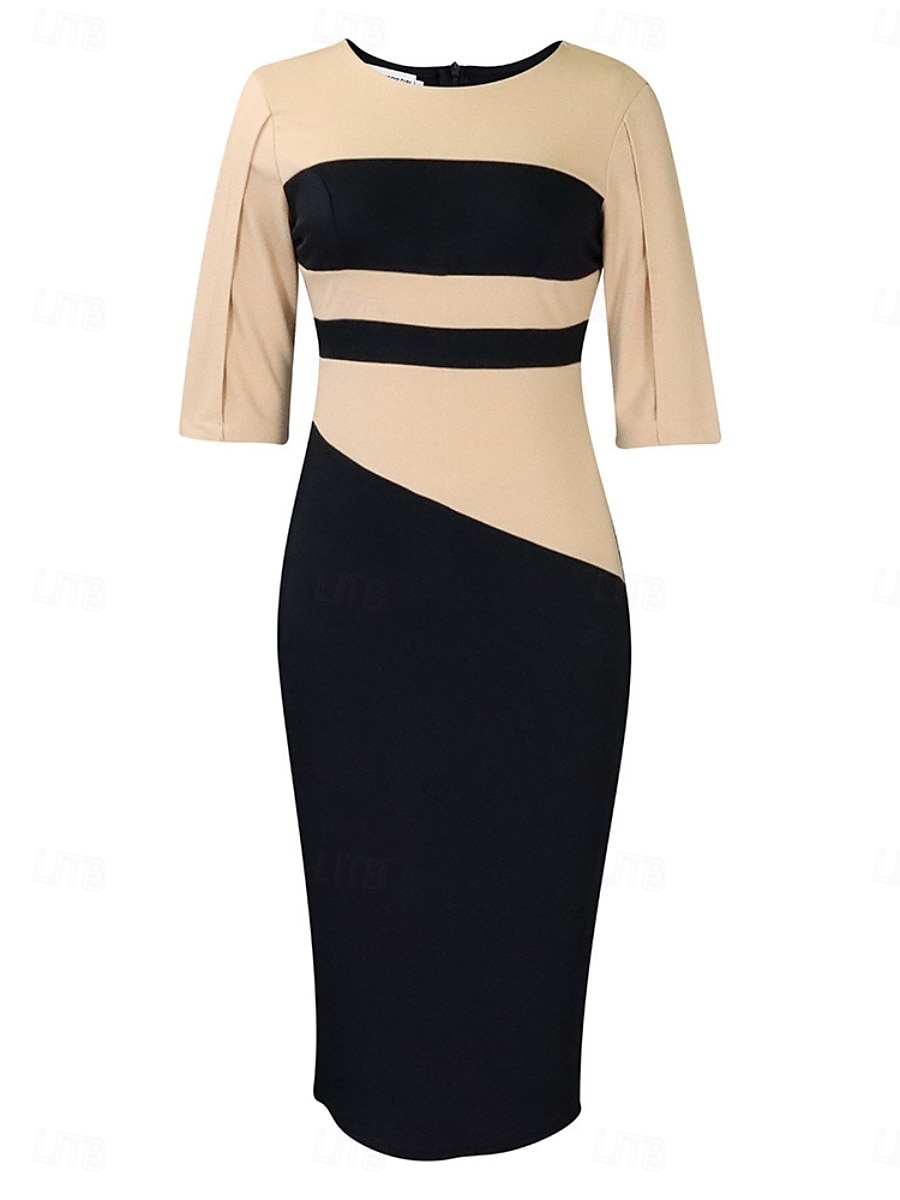 Per donna Vestito longuette Abito casual Aderente Elegante Moda Informale Da mare Giornaliero Standard Color Block Manica a 3/4 Girocollo Nero Bianco Rosso Blu reale Estate del 2025 a $39.99 –P3