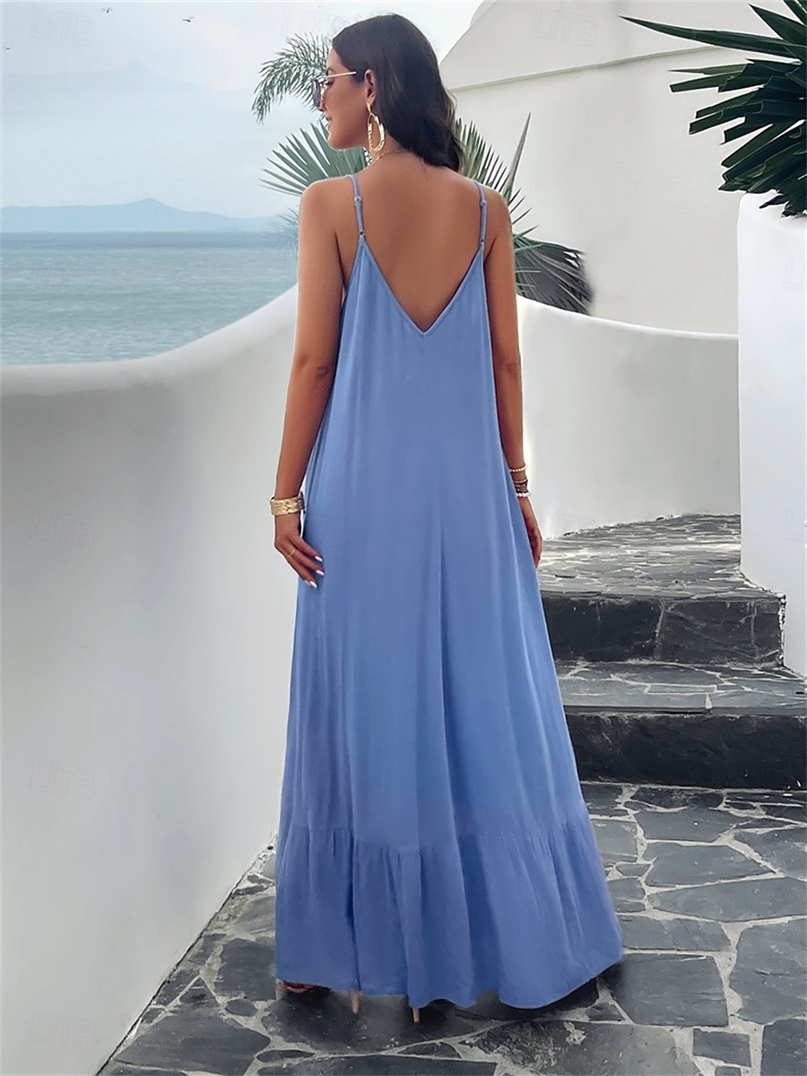 Damen Maxi Kleid Strandkleid Slip Kleid Urlaub Strandurlaub Unifarben Lässig Täglich Lockere Passform Grafik Ärmellos Träger Schwarz Rot Himmelblau Grün Sommer 2025 - $41.99 –P24