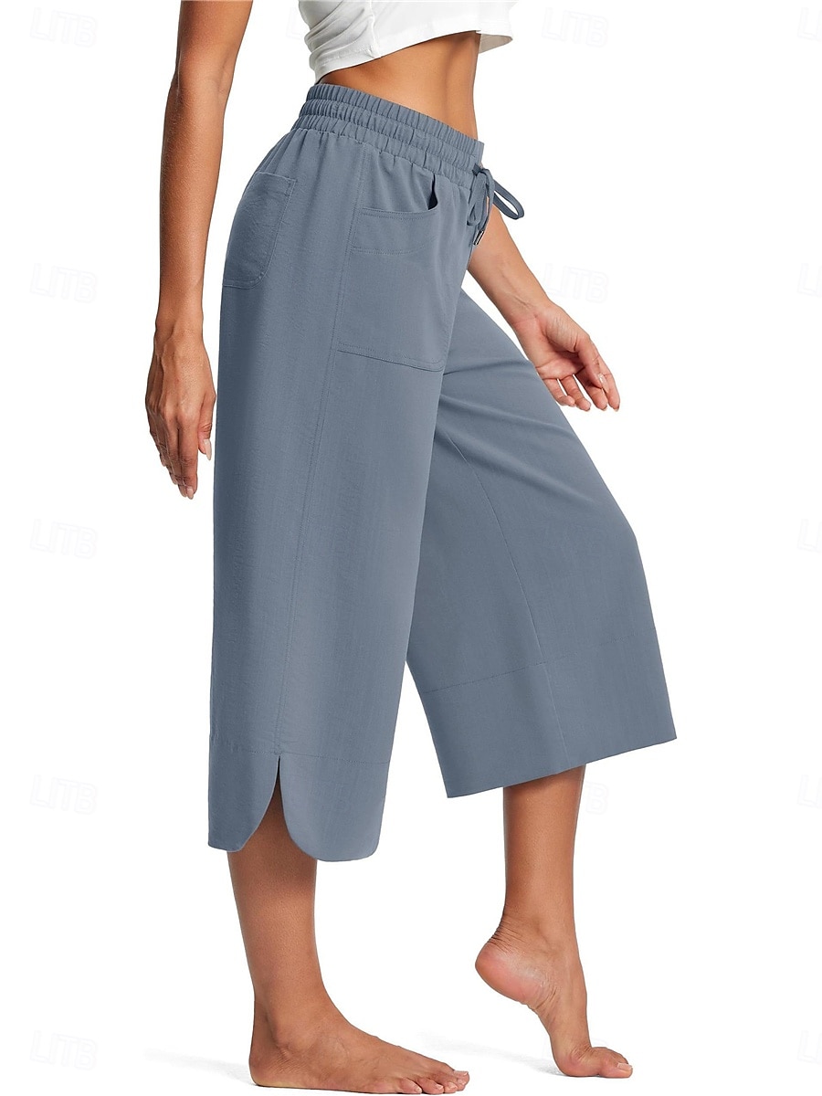 Women's Wide Leg Chinos Fashion Streetwear Calf-Length High Waist Plain Pocket Elastic Waistband Comfy Soft Comfortable Micro-elastic Outdoor Street Navy-blue Army Green Black Blue Summer Spring 2025 - $24.99 –P16