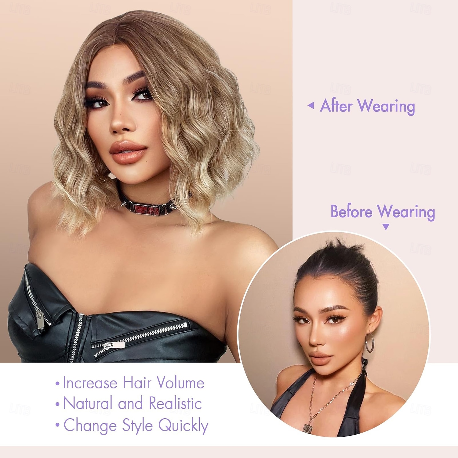 Wig for Women Short Wavy Bob wigs Synthetic Curly Wig Middle Part Heat Resistant Fiber for Daily Party Cosplay Use 2026 - $27.99 –P5