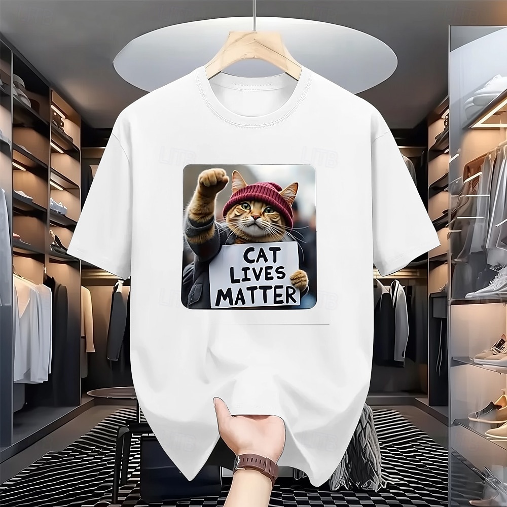 Herren Katze Lustig T Shirt 100% Baumwolle Kurzarm Grafik Hemd Schwarz Weiß Bequemes T-Shirt Urlaub Straße Modedesigner-Kleidung 2025 - $15.99 –P1