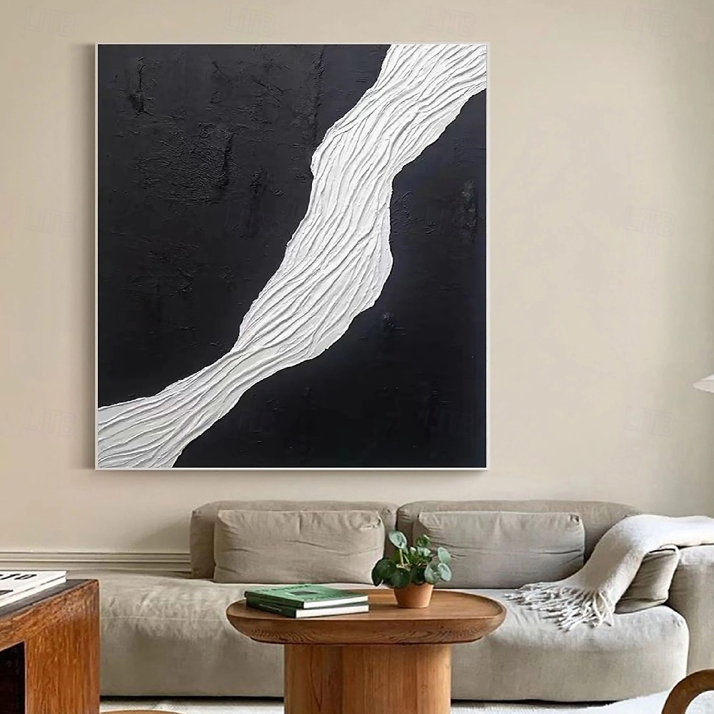 grande peinture abstraite texturée 3D blanche et noire faite à la main, peinture à l'huile abstraite texturée 3D peinte à la main, décoration murale moderne, œuvres d'art pour bureau, décoration de 2025 ? $116.99 –P5