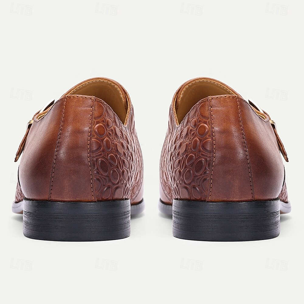 Sapatos masculinos de couro marrom premium com tiras de monge e detalhes texturizados, estilo formal para casamentos, eventos empresariais e ocasiões especiais de 2025 por $94.99 –P5