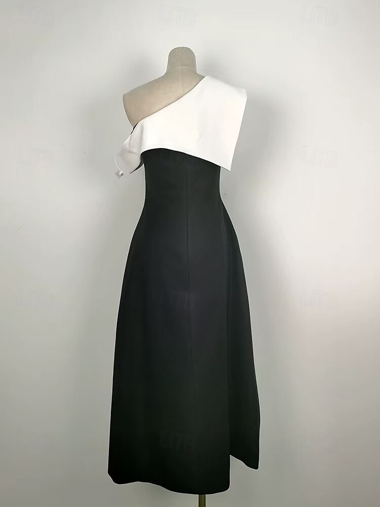 Robe de cocktail A-Line robe élégante retour à la maison cocktail party longueur thé sans manches une épaule poche mélange coton dos nu avec volants poche robes de 2025 ? $164.99 –P6