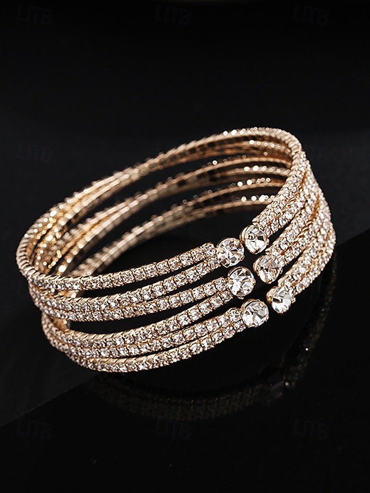 flerlags rhinestone mansjettarmbånd for kvinner - elegante sølvsmykker med glitrende rhinestones for bryllup, fester og spesielle anledninger 2026 - $11.99 –P2