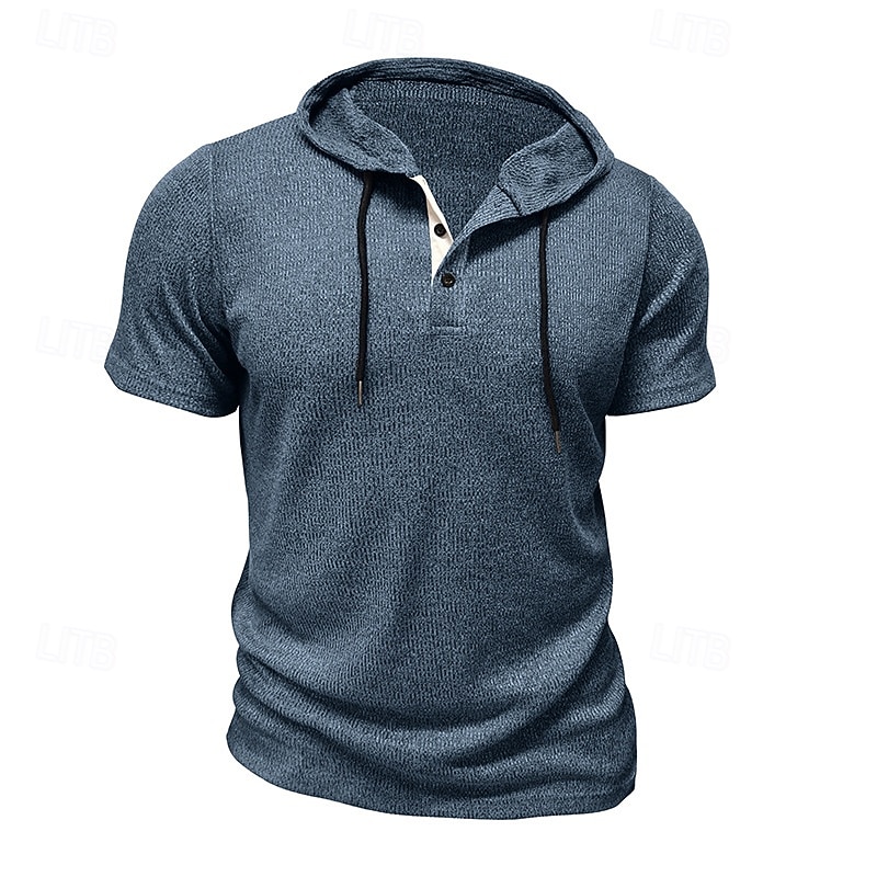 Herren T Shirt T-Shirt Kurzarmshirt Kurzarm Mit Kapuze Sommer Einfach Mode Designer Basic Knöpfe Urlaub Straße Ausgehen Wein Top T-Shirt für Herren 2026 - $30.99 –P20