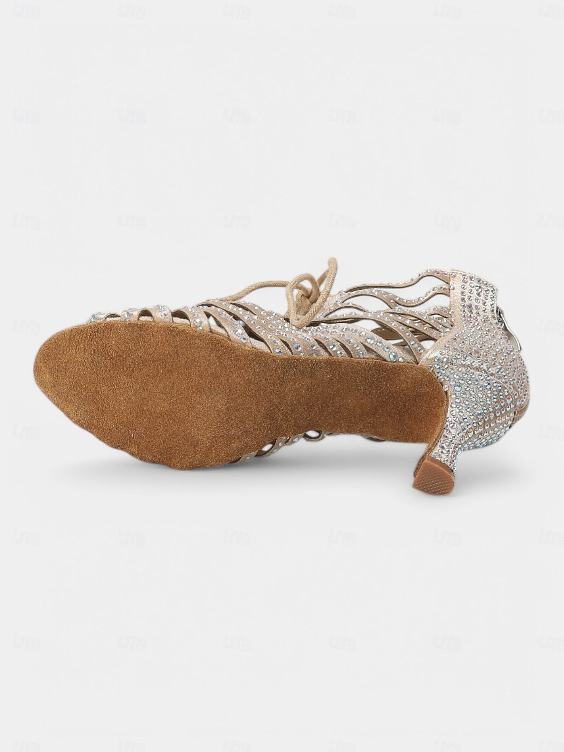 beige kristallutsmyckade dansstövlar med snörning för kvinnor – strassdetaljerad design, öppen tå, perfekt för dansevenemang, uppträdanden och speciella tillfällen 2025 - $69.99 –P2