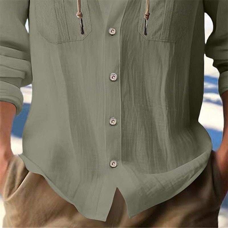 Per uomo Camicia camicia di lino Camicia estiva Camicia da spiaggia Liscio Da mare Informale Nero Bianco Blu marino Blu Manica lunga A fascia Primavera estate Abbigliamento del 2025 a $27.99 –P8