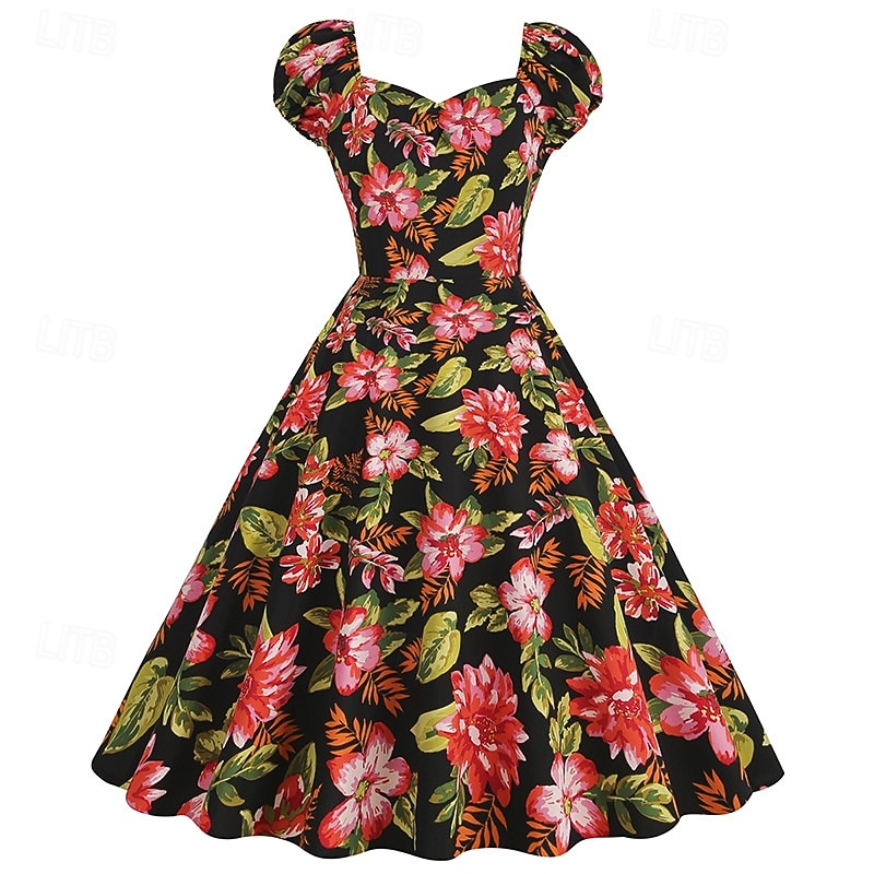 Set 1950s Retro Vintage Rockabilly Tea Length Knee Length Dress Petticoat Tea Dress with Accessories Floral Fit & Flare Swing Fancy Dress Women's Christmas Carnival New Year Revival Tea Party Adults' 2026 - $51.99 –P7