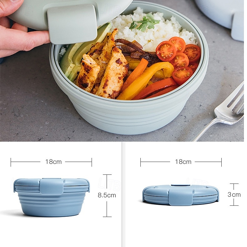 hopfällbar matbehållare i silikon  & reseskålsset - läckagesäker, bpa-fri  & platsbesparande för camping  & resa 2025 - $23.99 –P4
