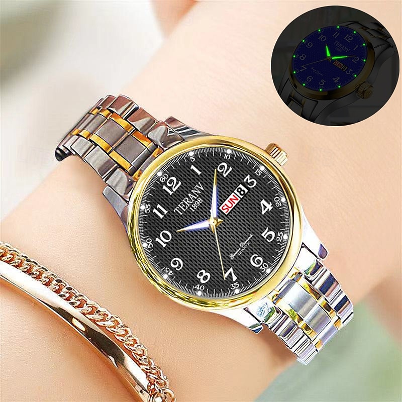 digitale nuovo quadrante circolare orologio da donna business ipx7 impermeabile calendario luminoso display settimanale cinturino in lega multifunzionale elegante orologio al quarzo per viaggio tempo del 2025 a GBP £14 –P11