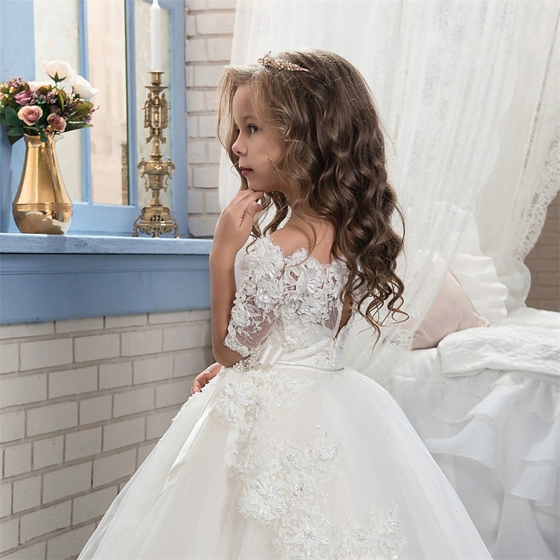 Šaty pro květinovou družičku děti Dívčí Krajkové šaty Formální šaty Princeznovské šaty Šaty pro první přijímání Výkon Svatební Párty Elegantní Krásná Síťka Pevná barva Poloviční rukáv Pod rameny Bílá 2025 - $115.99 –P4