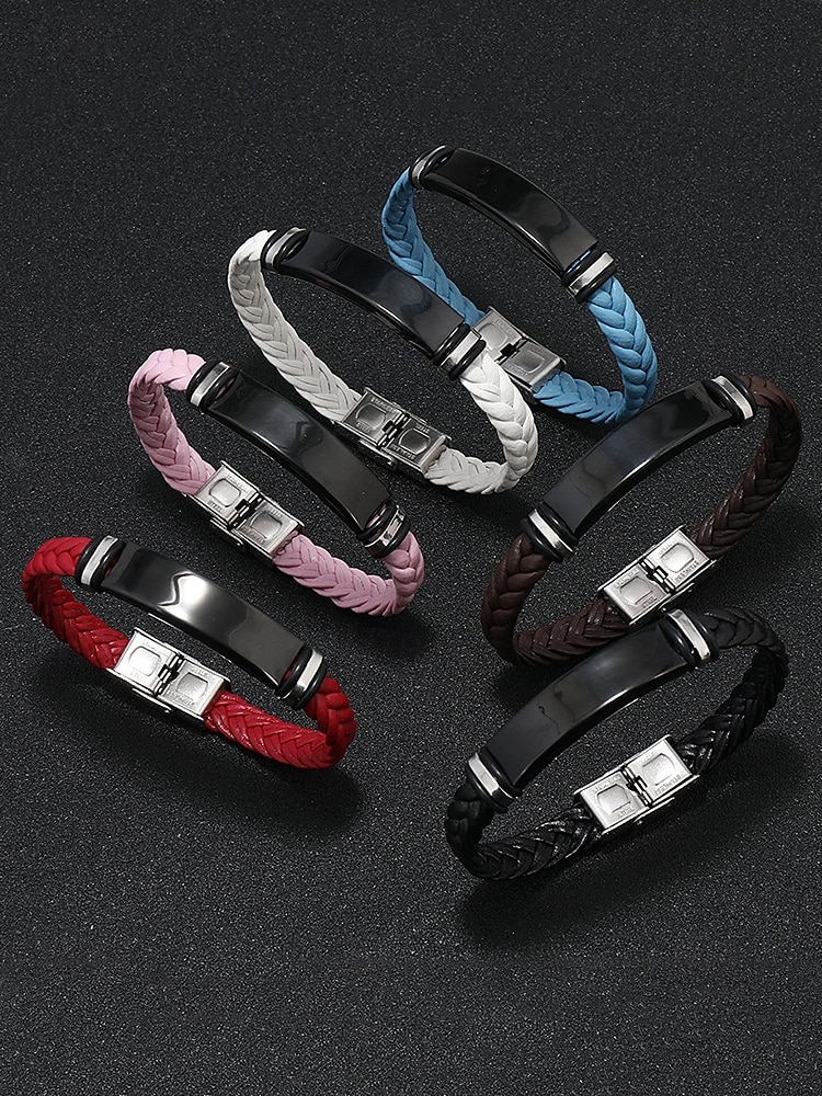 Men's Green Braided Leather Bracelet with Black Stainless Steel Clasp – Stylish and Durable, Ideal for Casual and Everyday Wear 2025 - $9.99 –P4
