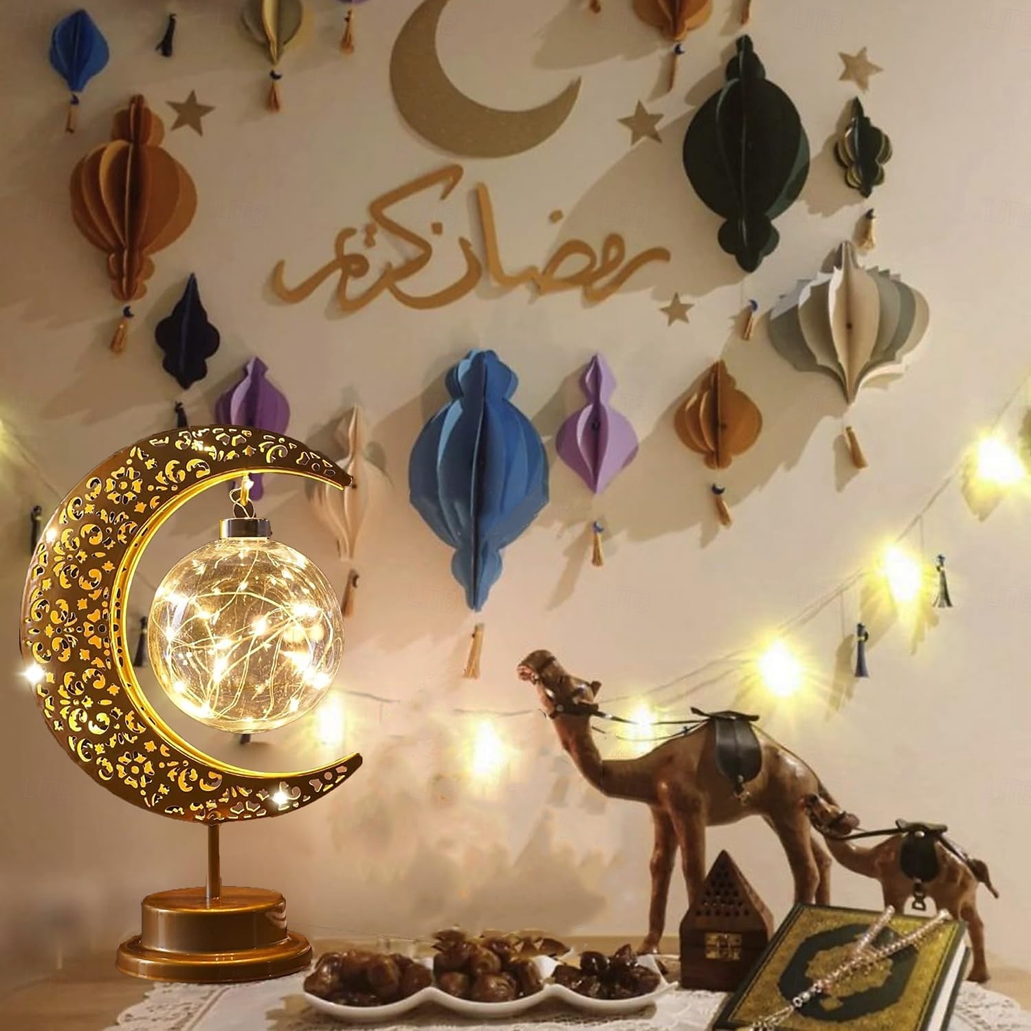مصباح القمر احتفالا بعيد الفطر المبارك &ديكورات منزلية للعيد – طاولة تعمل بالبطارية، غرفة نوم، نافذة، ديكور خزانة ملابس 2026 - $29.99 –P12