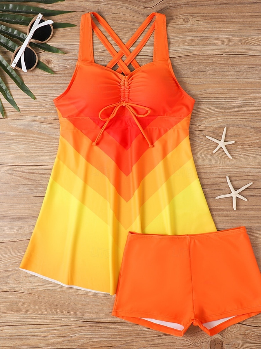 Costume da bagno a tankini da donna a 2 pezzi pantaloni color block controllo della pancia vita alta slim senza schienale abbigliamento da spiaggia per vacanze ombré geometrico scollatura a V senza del 2026 a $33.99 –P2