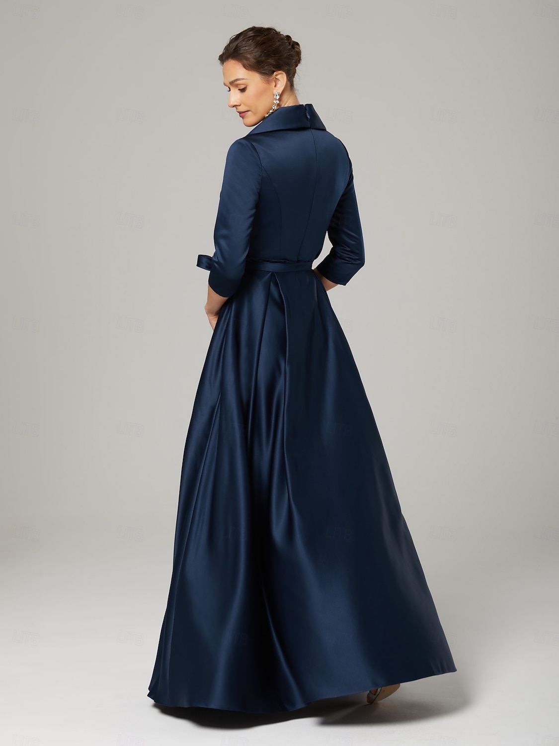 Jumpsuit / Pantsuit Mother of the Bride  Elegant Party Simple Shirt Collar Ankle Length Satin 3/4 Length Sleeve with Bow(s) 2025 - $164.99 –P2
