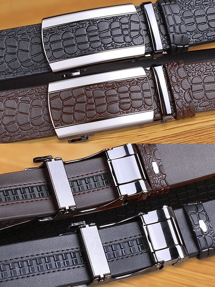 Men's Genuine Leather Crocodile Pattern Belt – Automatic Buckle, Luxury Business & Casual Dress Belt, Adjustable for Work, Weddings & Formal Events 2025 - $26.99 –P5