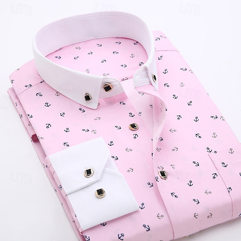 Herren Hemd Oberhemd Knopfhemd Anker Hochzeit Party Weiß Hellgrün Rosa Marineblau Langarm Kargen Frühling Herbst Bekleidung Tasche 2025 - $17.49 –P4
