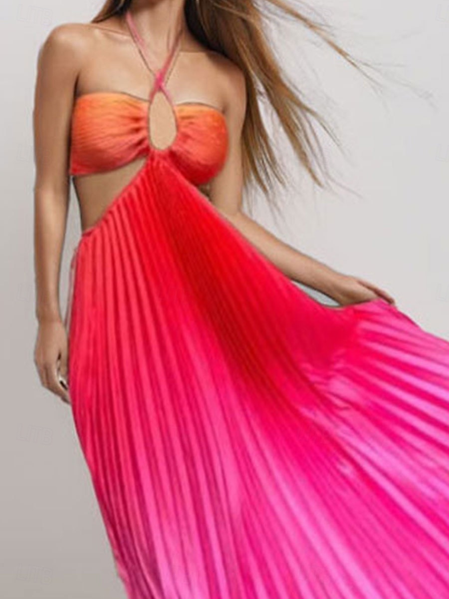 Női Maxiruha A vonalú ruha Halter ruha Fit and Flare ruha Vállon kívüli ruha Szabadság Születésnap Vakáció Parti Születésnap Normál Grafika Ujjatlan Kötőfék nyaka Rubin Medence Narancssárga Lóhere 2025 - $36.99 –P3
