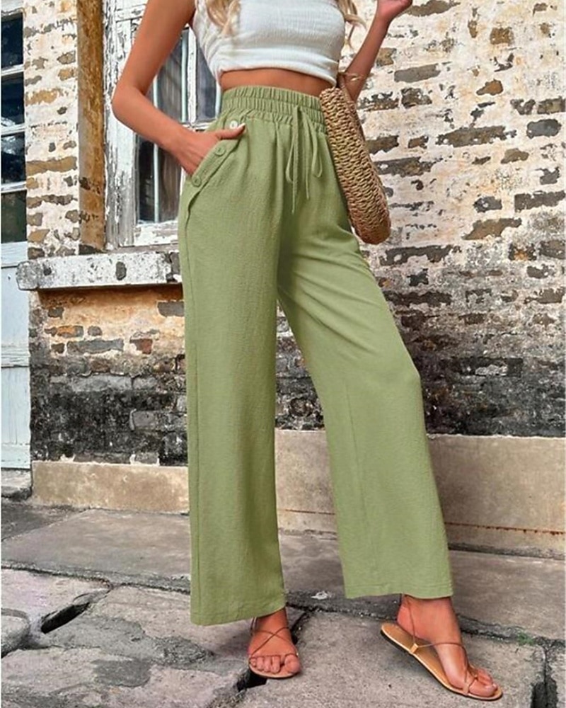 Жен. Шорты из хлопка и льна Брюки, вдохновленные льном Брюки из хлопка и льна Мода Уличный стиль Удобная обувь Полная длина Завышенная Полотняное плетение Кулиска Эластичная талия Прямая нога 2025 - $19.99 –P9