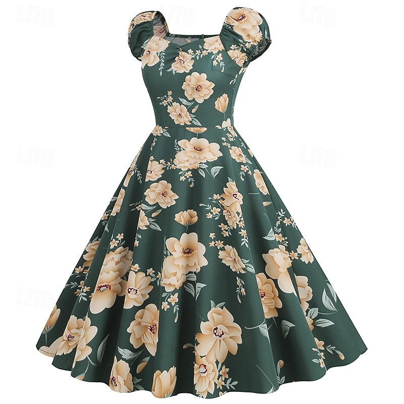 vintage style knee length classy evening dresses A-Line Cocktail Dress Sweetheart Neckline Fit and Flare Dress with Tie Waist main image 0