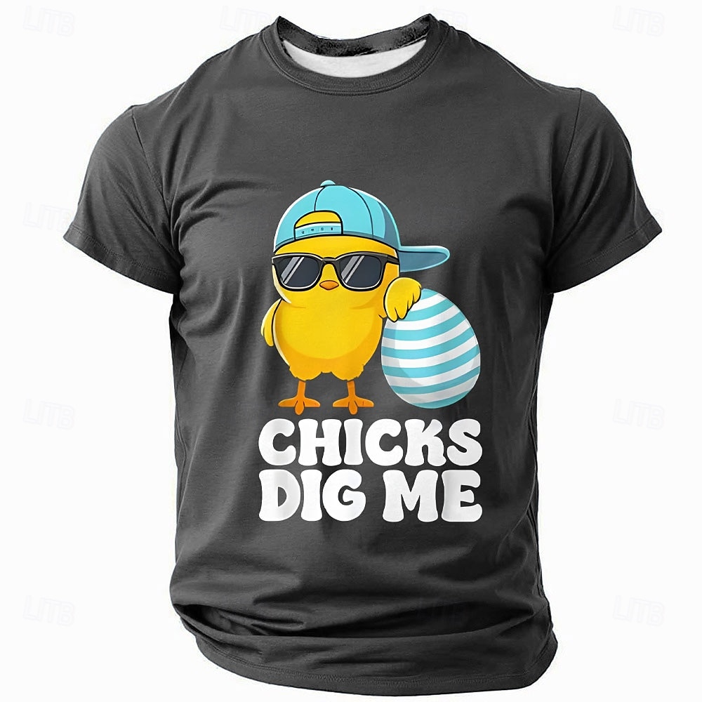 Herre Kortermet Grafisk T-skjorte Morsom "Kyllinger Koser Seg Med Meg" Påskekylling Design 2025 - $17.99 –P2