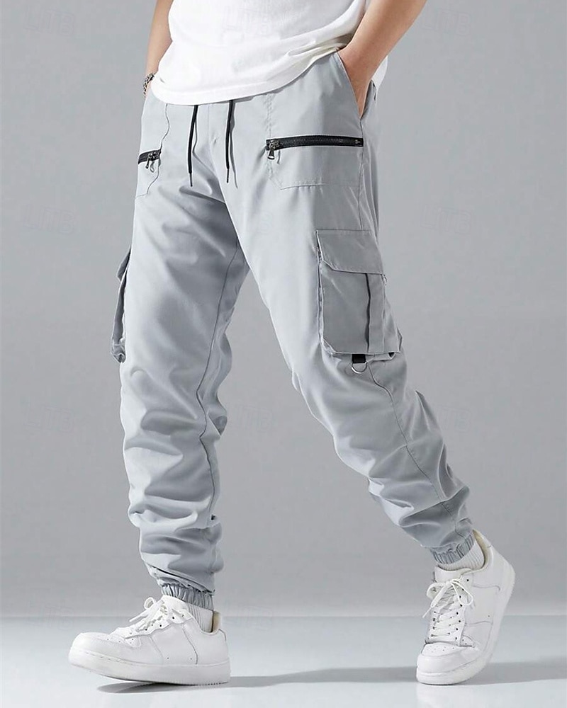 Men's Cargo Pants Joggers Trousers Elastic Waist Multi Pocket Plain Wearable Daily Outdoor Casual Black Light Grey 2026 - $30.99 –P5