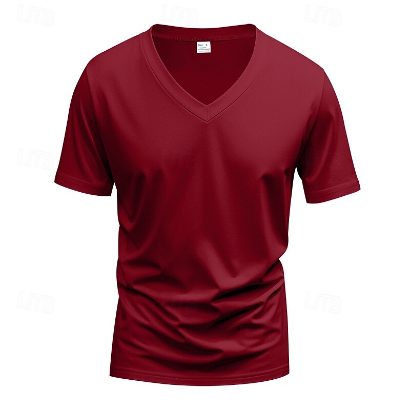 Herren T Shirt T-Shirt V-Ausschnitt T-Shirt Kurzarm V Ausschnitt Ganzjahres Einfach Mode Designer Basic Urlaub Straße Ausgehen Wein Schwarz Weiß Top T-Shirt für Herren 2025 - $12.49 –P5