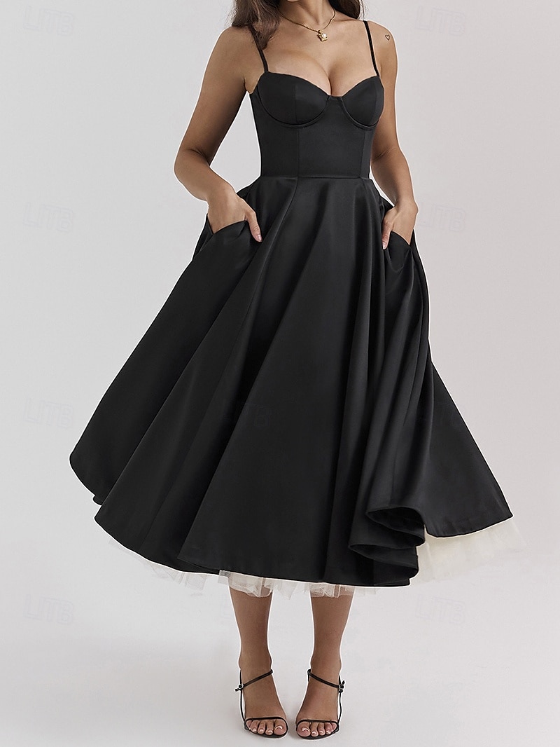 Retro Vintage 1950s Midi Dress Flare Dress Spaghetti Strap Corset Solid Color A-Line Women's Masquerade Wedding Vacation Tea Party Adults' Dress 2025 - $36.99 –P12