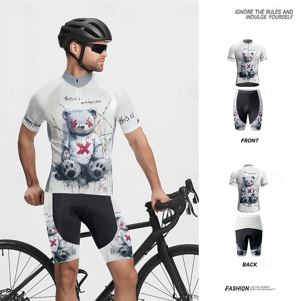 Herr Cykeltröja med shorts Kortärmad Bergscykling Vägcykling Sommar Vår Höst Vit Tecknat Cykel Dragkedja fram Svettavvisande Bekväm Andningsfunktion Elastan sporter Kläder 2026 - $47.99 –P3