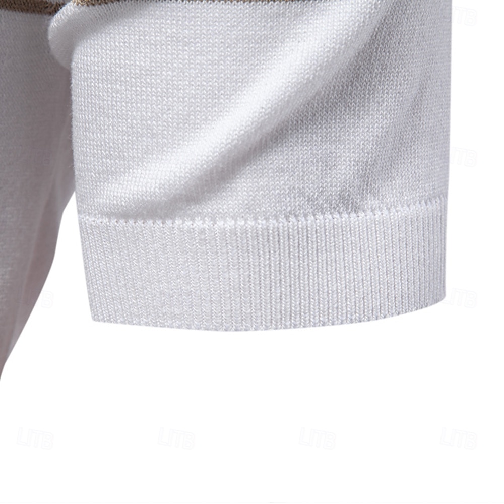 Men's Polo Knit Polo Sweater Formal Work Turndown Quarter Zip Short Sleeve Striped Zip Up Stripe-Trim Spring Black White Khaki Polo 2025 - $28.99 –P4