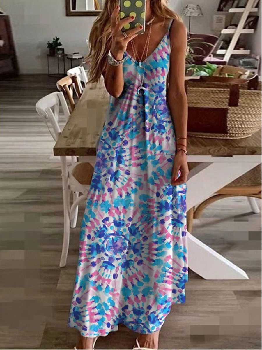 Femme Robe mi-longue Robe Trapèze Robe à enfiler Robe à épaules dénudées Décontractées Vacances du quotidien Standard Floral Sans Manches Col V Blanche Rose Claire Bleu Ciel Violet Eté de 2025 ? $21.99 –P6