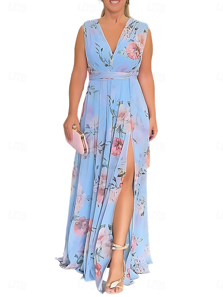 Women's Maxi Dress A Line Dress Summer Dress Stylish Casual Vacation Daily Regular Fit Floral Short Sleeve V Neck Light Green Sky Blue Light Blue Summer 2025 - $41.99 –P2