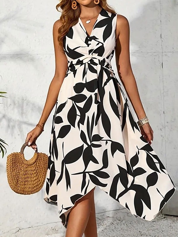 Women's Midi Dress Casual Dress Swing Dress A Line Dress Stylish Casual Vacation Daily Regular Fit Leaf Sleeveless V Neck Light Pink Blue Purple Apricot Summer 2026 - $24.99 –P6