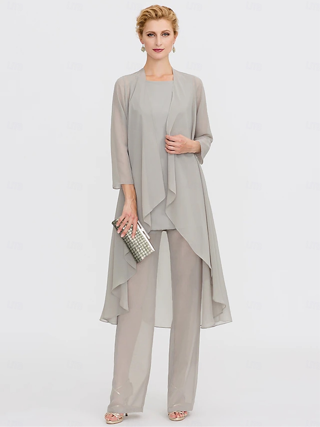 Kombinezon  Spodnium 3 Częściowe Teściowej Ślubne Gościń Elegancka Plus Size Zawiera Bateau Długość do Podłogi Chiffon Bez Rękawów Kurtka z Jednolitym Kolorem 2025 - $125.99 –P5
