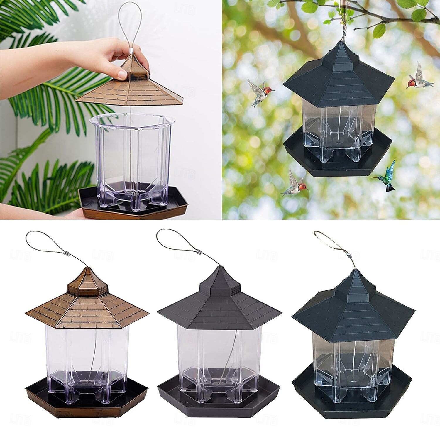 voederbak voor wilde vogels, hangend, waterdicht prieel, voederbak voor vogels met dak, grijs 2025 - $12.49 –P3