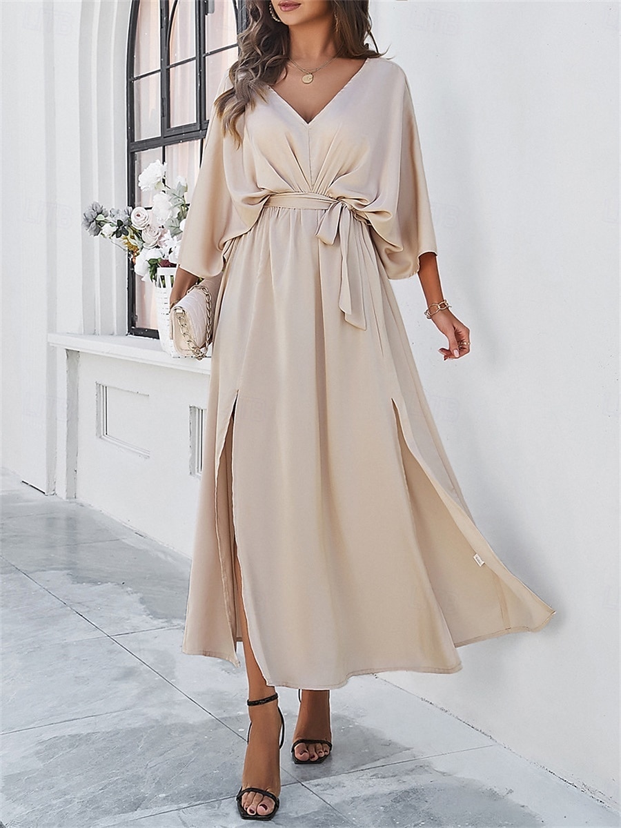 Rochie de absolvire pentru femei rochie maxi rochie de lucru rochie de petrecere casual formal manșon batwing vacanță formală petrecere regular fit grafic manșon scurt gât în V negru șampanie vin 2025 - $41.99 –P5