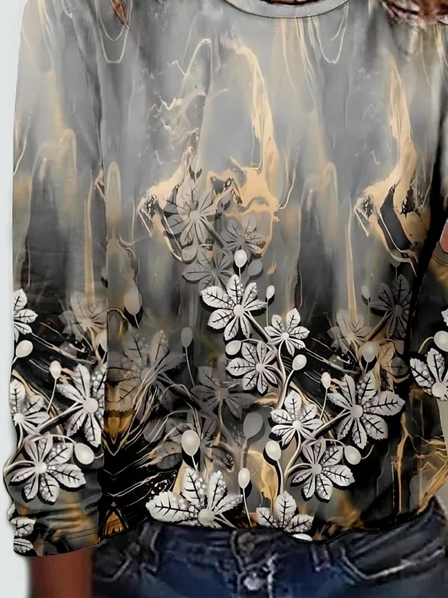 Női Póló Kerek Nyakú Hosszú Ujjú Tunika Virágos Táj Elegáns Vintage Rendszeres Felsők Mindennapi Kimenés Hétvégi Nyomás Fehér Szürke 2025 - $22.99 –P3