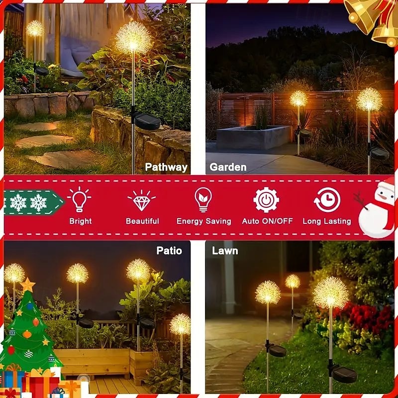 2pcs Outdoor Solar Dandelion Aluminum Ball Garden Light LED Landscape Light No Wiring Required for Courtyard Pathway Terrace Flower Bed Camping Holiday Party Decoration 2025 - $32.99 –P13