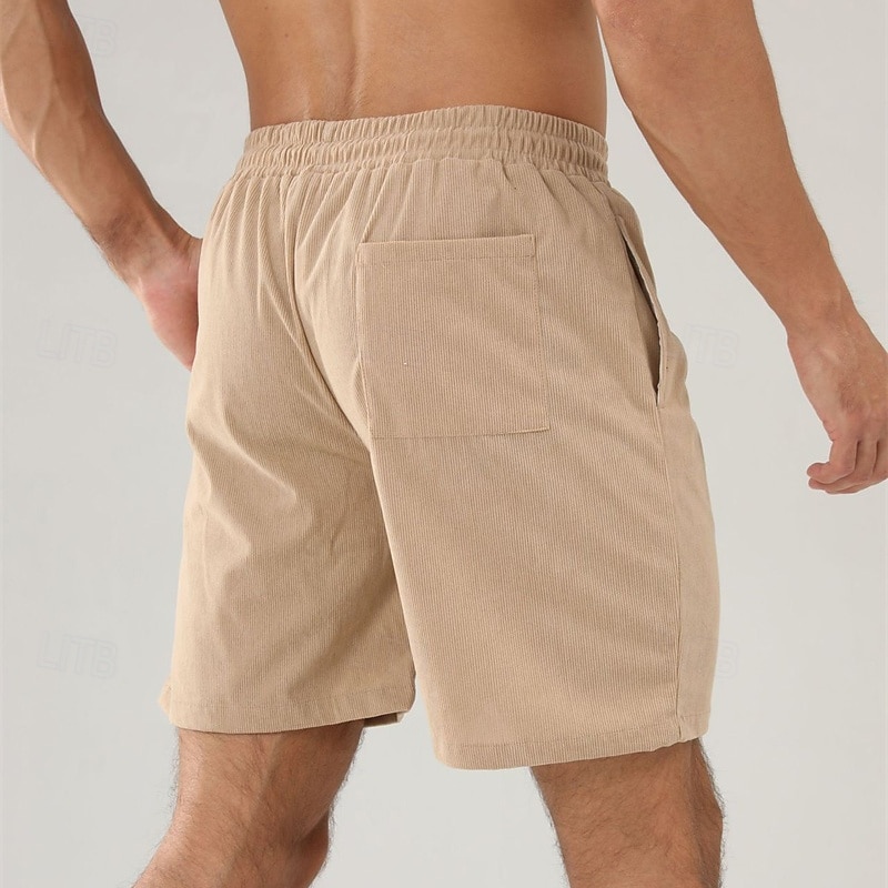Per uomo Pantaloncini Pantaloncini estivi Pantaloncini casual Pantaloncini di velluto a coste Tasche A cordoncino Vita elastica Liscio Comfort Traspirante Breve Esterno Da mare Sport Informale Nero del 2026 a $16.49 –P16