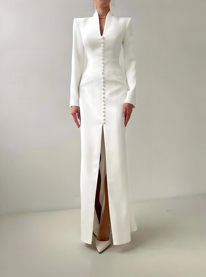 Zeemeermin  Trompet Moeder Van De Bruid Jurk Tuxedo Jurk Elegante Hoge Split V-Hals Vloerlange Satijn Lange Mouwen met Split 2025 - $181.99 –P3