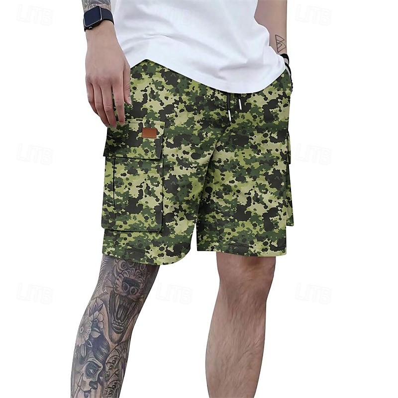 Homens Bermuda Cargo Shorts camuflados Calção Shorts de verão Com Cordão Cintura elástica Bolso multi Côr Camuflagem Conforto Vestível Comprimento do joelho Ao ar livre Esporte Diário Moda Casual de 2025 por $18.99 –P18