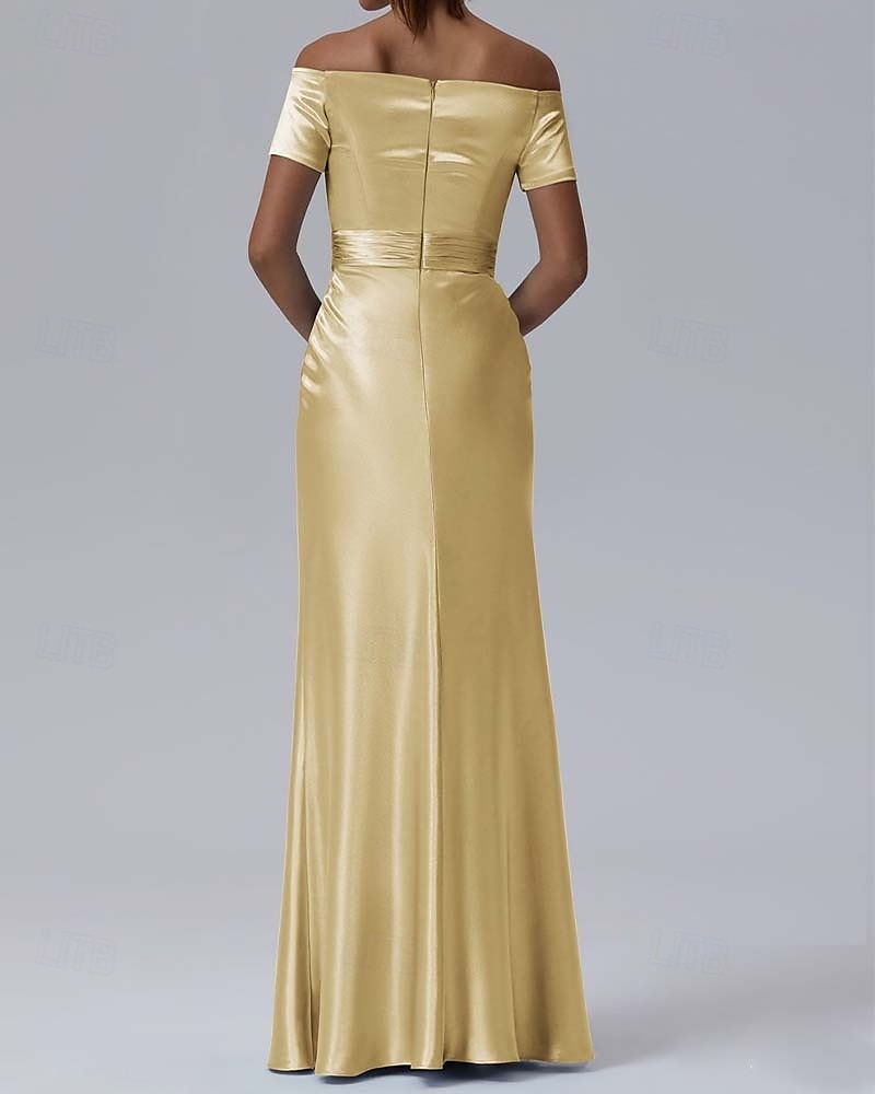 Robe de soirée fourreau Élégante Robe formelle de performance Longueur de sol Manches courtes Off-shoulder Satin glossy de 2025 ? $161.99 –P3