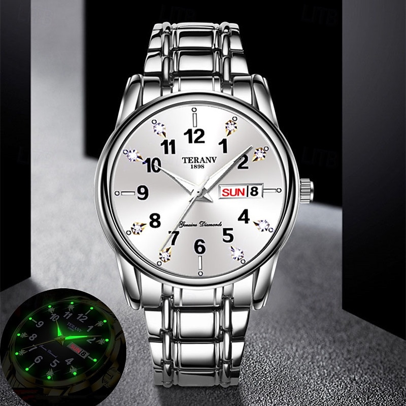 Relógio digital masculino de negócios, mostrador redondo com strass, à prova d'água, luminoso, com pulseira de liga, multifuncional, fashion, relógio de quartzo para homens, presentes de lazer e de 2025 por $23.99 –P7