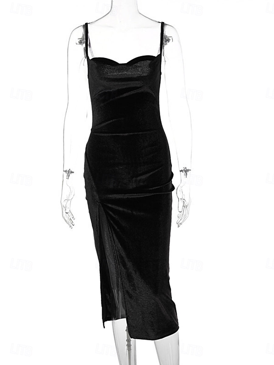 Damen Midi Kleid Slip Kleid Bodycon Kleid Formal Formelle Party Reguläre Passform Grafik Ärmellos Träger Schwarz Weinblau Sommer Frühling 2025 - $17.99 –P8
