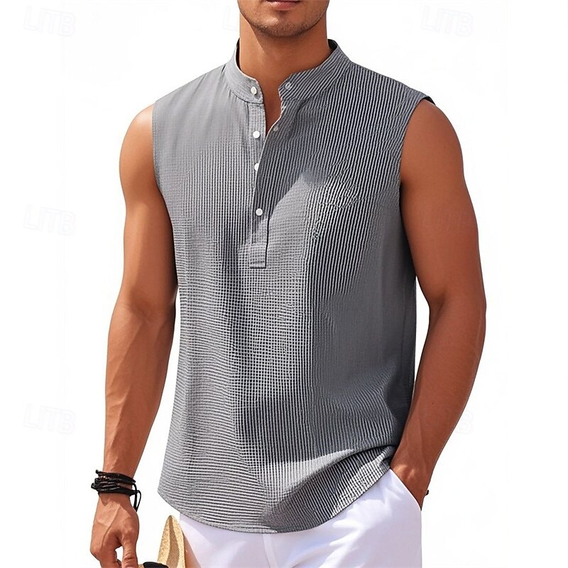 Homme T-shirt à boutons T-shirt Chemise Henley Sans manches Henley Été Uni Mode Designer Basique Boutons Vacances Rue Sortir Blanche T-shirt haut de gamme pour homme de 2026 ? $18.99 –P9
