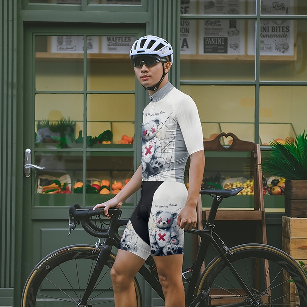 Herr Cykeltröja med shorts Kortärmad Bergscykling Vägcykling Sommar Vår Höst Vit Tecknat Cykel Dragkedja fram Svettavvisande Bekväm Andningsfunktion Elastan sporter Kläder 2026 - $47.99 –P12